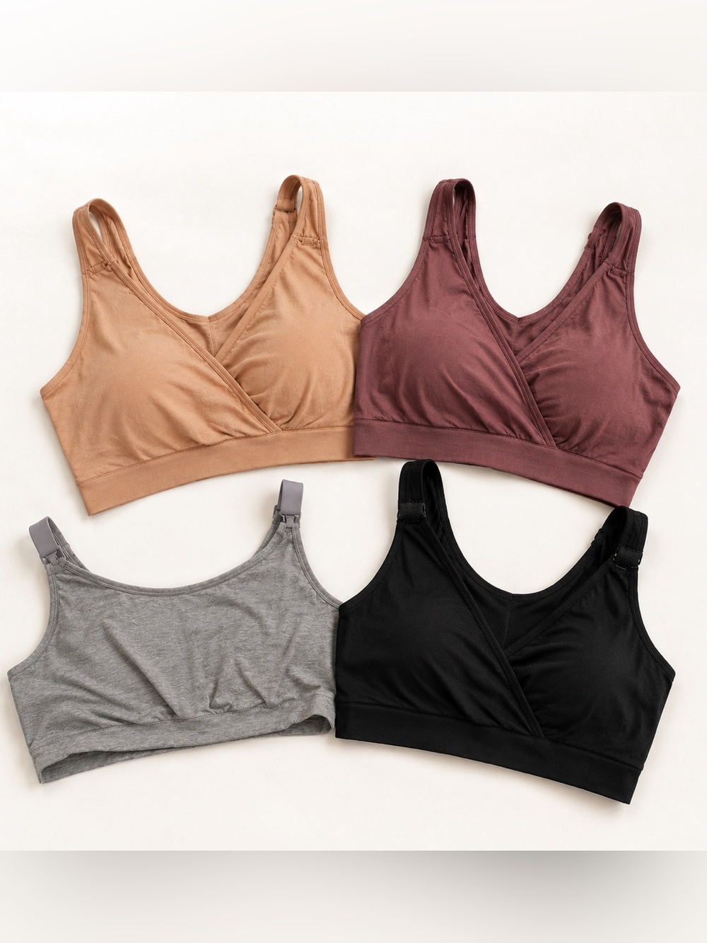 kindred bravely lot of 4 nursing bras Busty L - Black, Gray, Mauve, Nude